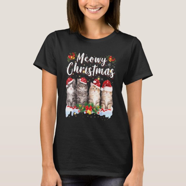 Cat Meowy Family Christmas Pajamas Santa Cats Xmas T-Shirt (Front)