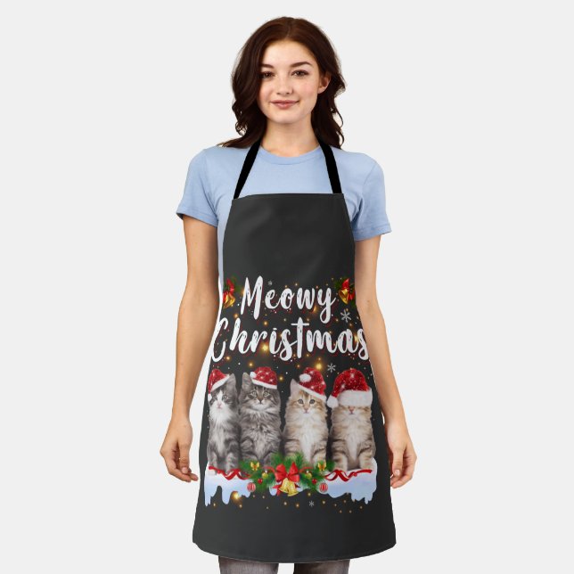 Cat Meowy Family Matching Christmas Pajamas Santa Apron (Worn)