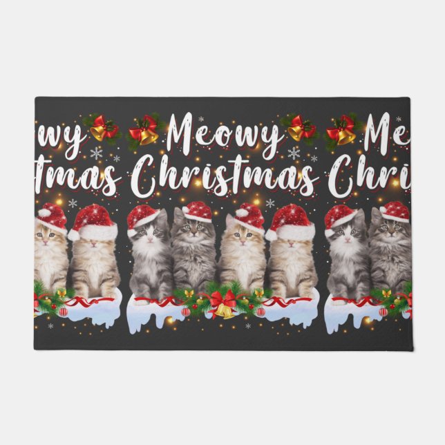 Cat Meowy Family Matching Christmas Pajamas Santa Doormat (Front)