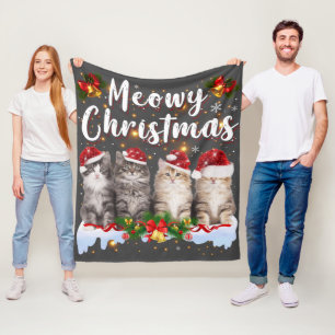 Cat Meowy Family Matching Christmas Pajamas Santa Fleece Blanket