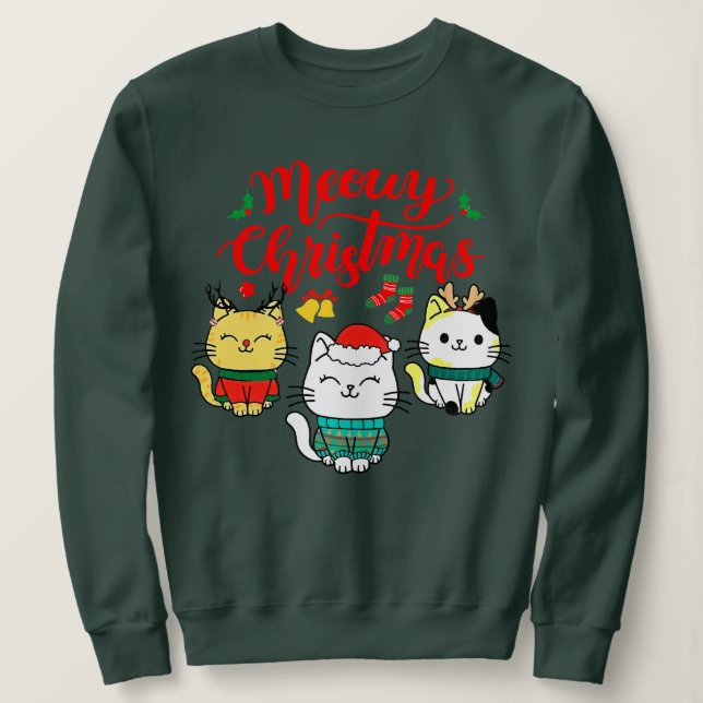 Cat Meowy Family Matching Christmas Pajamas Santa  Sweatshirt (Design Front)