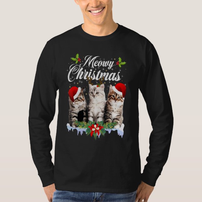 Cat Meowy Family Matching Christmas Pajamas Santa  T-Shirt (Front)