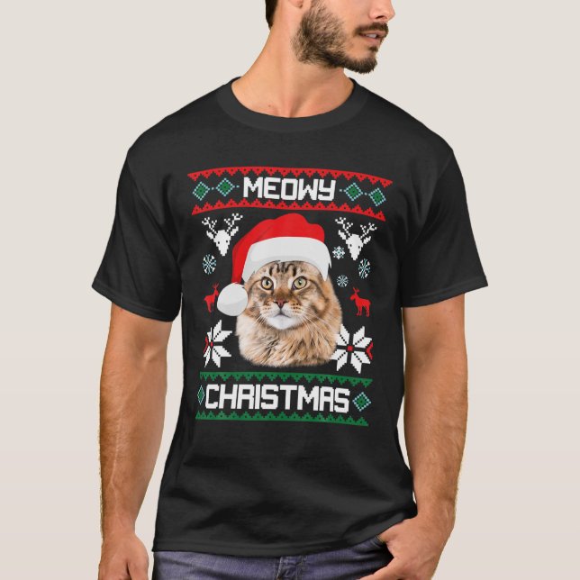 Cat Meowy Family Matching Christmas Pajamas Santa T-Shirt (Front)