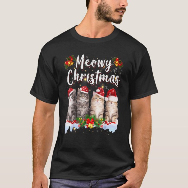 Cat Meowy Family Matching Christmas Pajamas Santa  T-Shirt (Front)