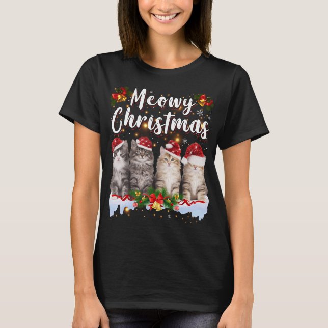 Cat Meowy Family Matching Christmas Pajamas Santa  T-Shirt (Front)