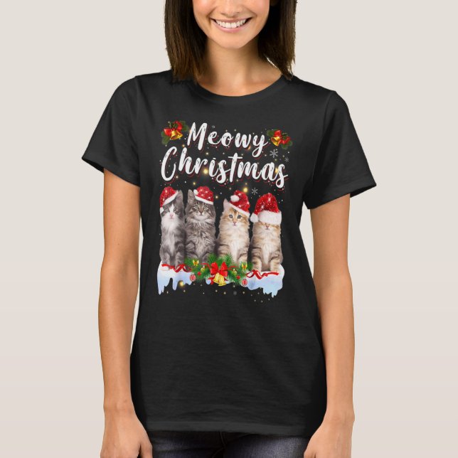 Cat Meowy Family Matching Christmas Pajamas Santa  T-Shirt (Front)