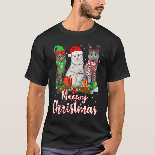 Cat Meowy Family Matching Christmas Pajamas Santa  T-Shirt (Front)