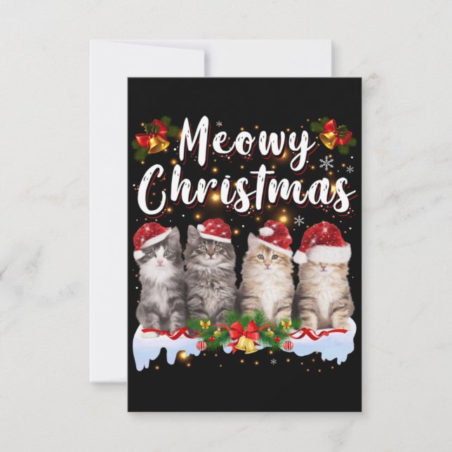 Cat Meowy Family Matching Christmas Pajamas Santa Thank You Card (Front)