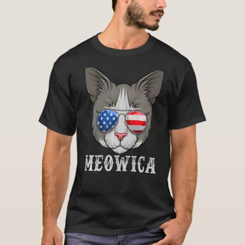 Cat Merica 4th of July USA Kitten American Flag T_Shirt