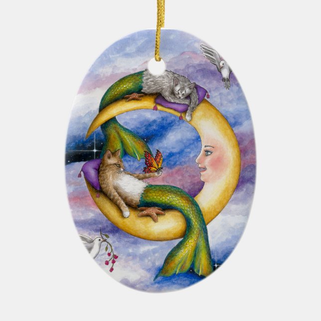 Cat Mermaid 29 Ceramic Ornament (Front)