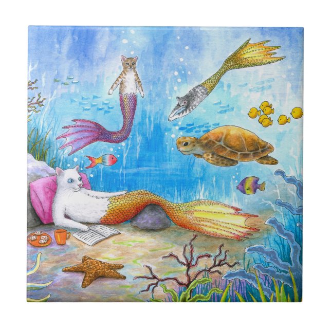 Cat mermaid 31 ceramic tile (Front)