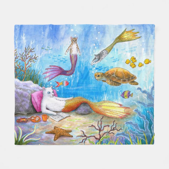 Cat Mermaid 31 Fleece Blanket (Front (Horizontal))