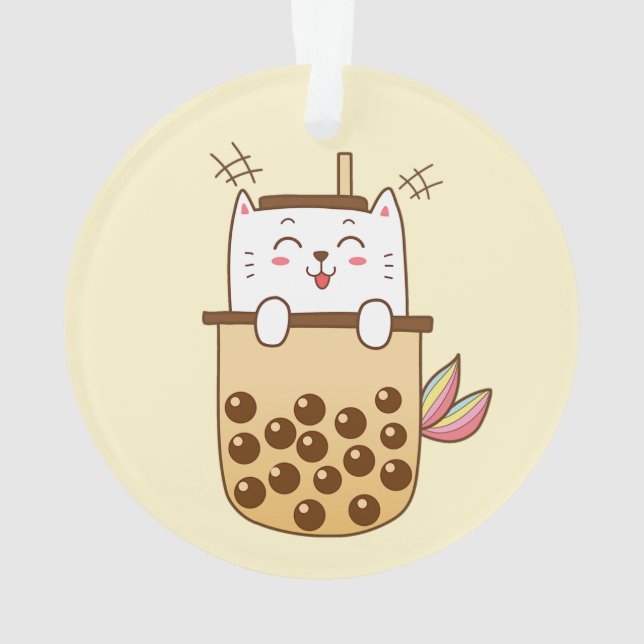 Cat Mermaid Boba Milk Tea Ornament (Back)