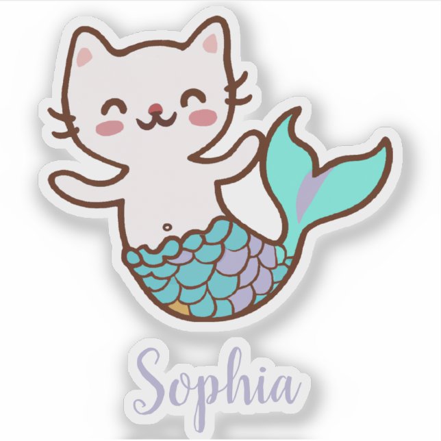 Cat Mermaid Cute Girly Script Meowmaid Purrmaid  Sticker (Front)