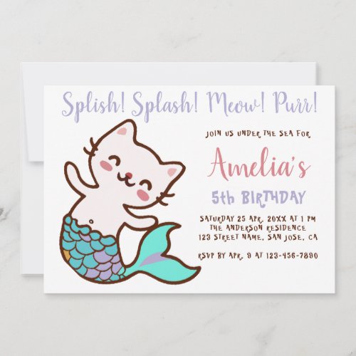 Cat Mermaid Girl Birthday Meowmaid Purrmaid Simple