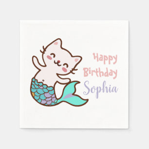 Cat Mermaid Girl Birthday Party Purrmaid Meowmaid Napkins