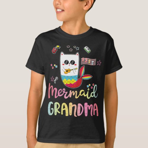 Cat Mermaid Grandma Funny Grandmother Family Match T_Shirt