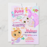 Cat Mermaid Purrmaids Birthday Invitation