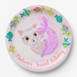 Cat Mermaid Purrmaids Birthday Plate