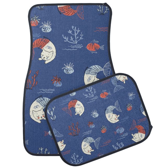 Cat mermaid, textured seamless pattern. car floor mat (Set)