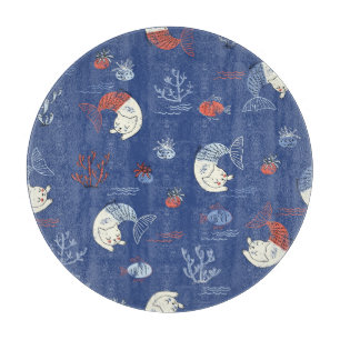 Cat mermaid, textured seamless pattern. cutting board