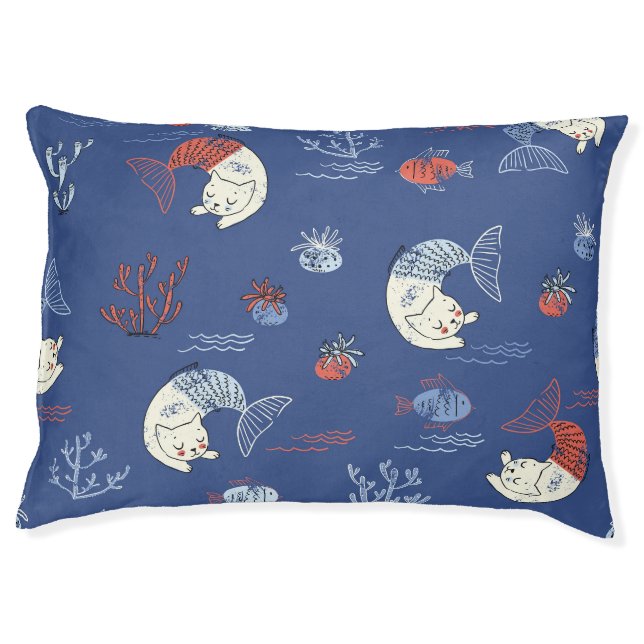 Cat mermaid, textured seamless pattern. pet bed (Front)