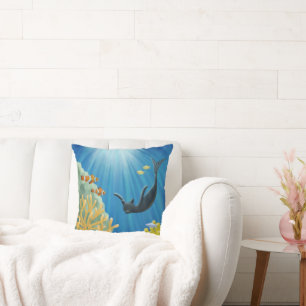 Cat Mermaid Throw Pillow