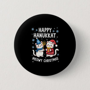 Cat Merry Christmas Happy Hanukkah Jewish Christia Button
