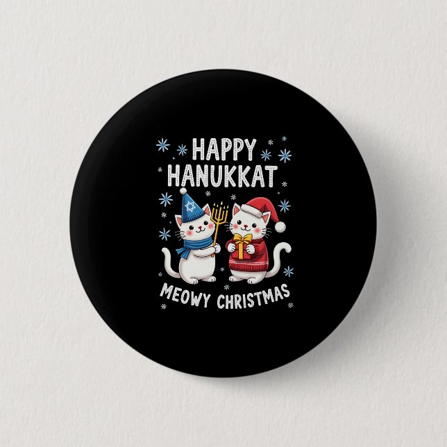 Cat Merry Christmas Happy Hanukkah Jewish Christia Button (Front)