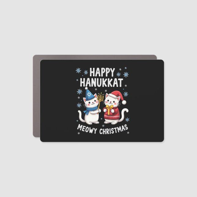 Cat Merry Christmas Happy Hanukkah Jewish Christia Car Magnet (Front)