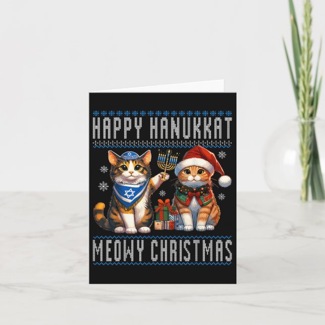 Cat Merry Christmas Happy Hanukkah Jewish Christia Card (Front)