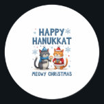 Cat Merry Christmas Happy Hanukkah Jewish Christia Classic Round Sticker<br><div class="desc">Cat Merry Christmas Happy Hanukkah Jewish Christian Men Women Kids (3)</div>