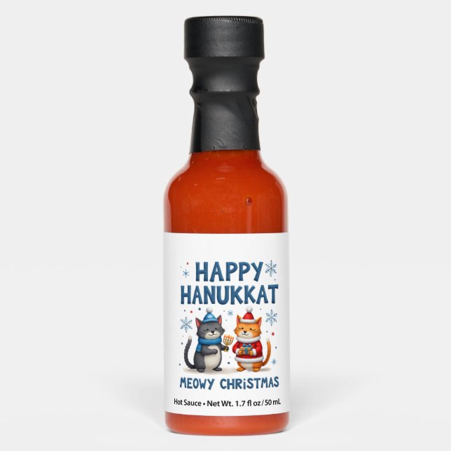 Cat Merry Christmas Happy Hanukkah Jewish Christia Hot Sauces (Front)
