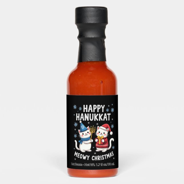 Cat Merry Christmas Happy Hanukkah Jewish Christia Hot Sauces (Front)