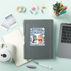 Cat Merry Christmas Happy Hanukkah Jewish Christia Sticker