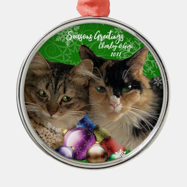 Cat metal Christmas Ornament (Front)