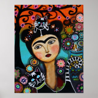 Cat Mexican Lady Day of the Dead Painting Poster