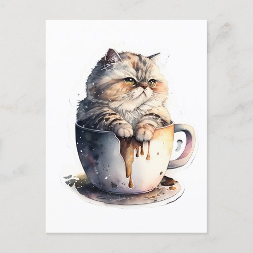 Cat Miaw Cute Cat Coffee Lover Postcard