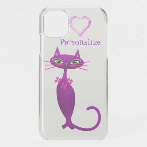 Cat mid century cute vintage girly purple pink iPhone 11 case