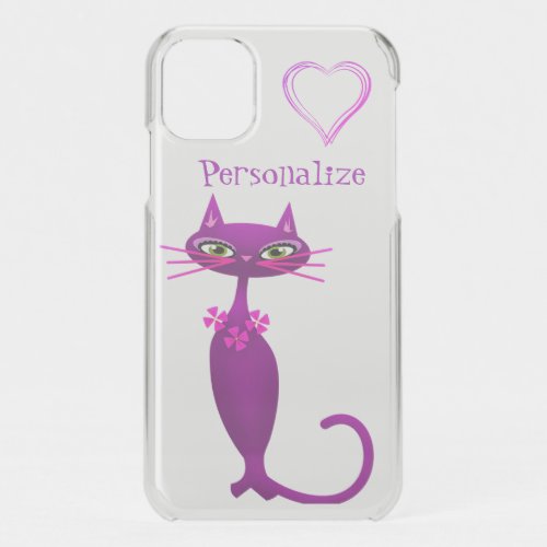 Cat mid century cute vintage girly purple pink iPhone 11 case