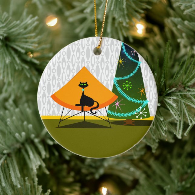 Cat - Mid Century Modern Ceramic Ornament (Tree)