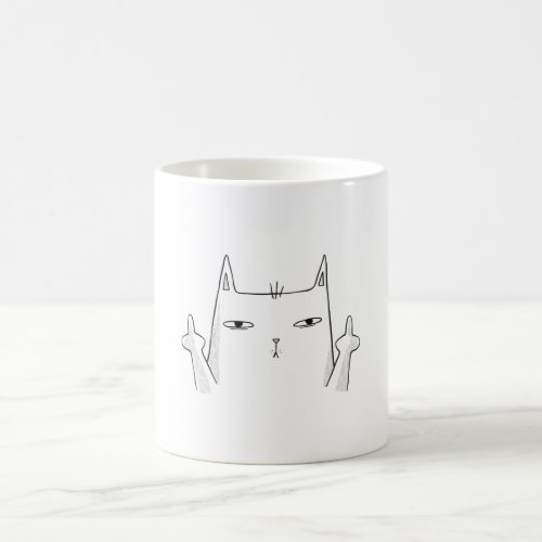 Cat Middle Finger Line Art Coffee Mug