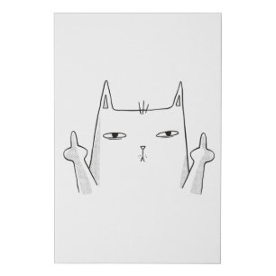 Cat Middle Finger Line Art Faux Canvas Print