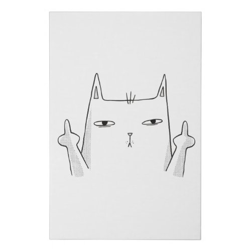 Cat Middle Finger Line Art Faux Canvas Print