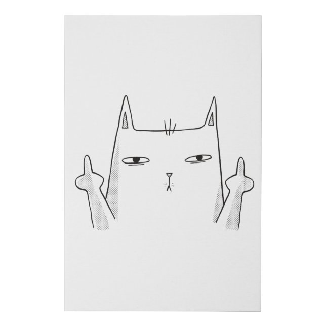 Cat Middle Finger Line Art Faux Canvas Print (Front)