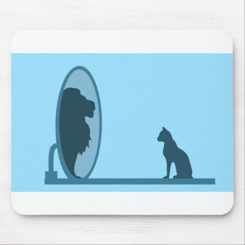 Cat Mirror Lion Reflection Confidence Motivation Mouse Pad