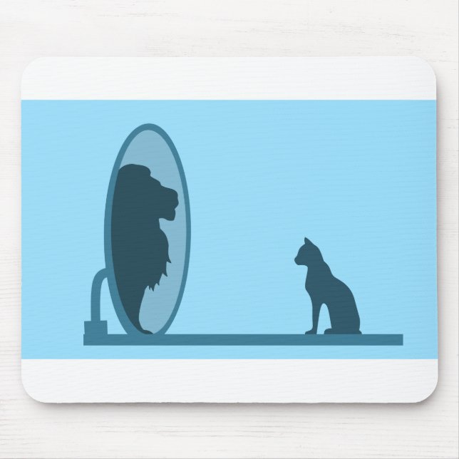 Cat Mirror Lion Reflection Confidence Motivation Mouse Pad (Front)