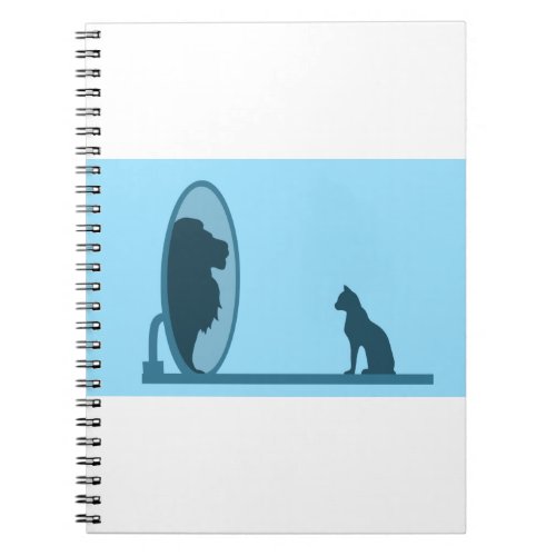 Cat Mirror Lion Reflection Confidence Motivation Notebook