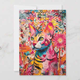 Cat Mixed Mixed Paper Collage Greeting Card