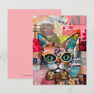 Cat Mixed Mixed Paper Collage Greeting Card